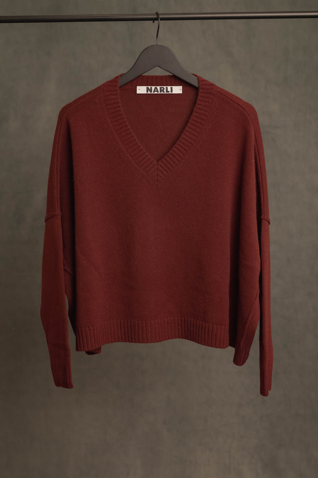 Oversize Strickpullover V-Ausschnitt bordeaux