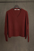 Oversize Strickpullover V-Ausschnitt bordeaux