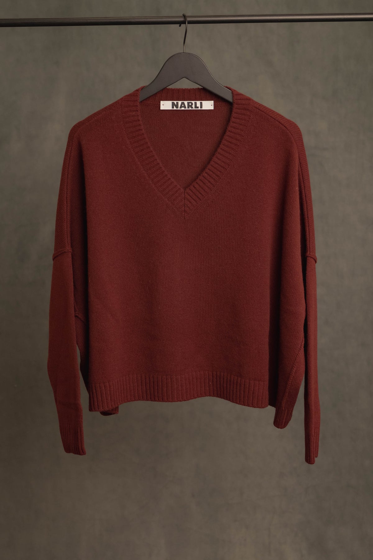 Oversize Strickpullover V-Ausschnitt bordeaux