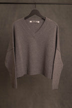 Oversize Strickpullover V-Ausschnitt grau