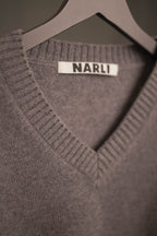 Oversize Strickpullover V-Ausschnitt grau