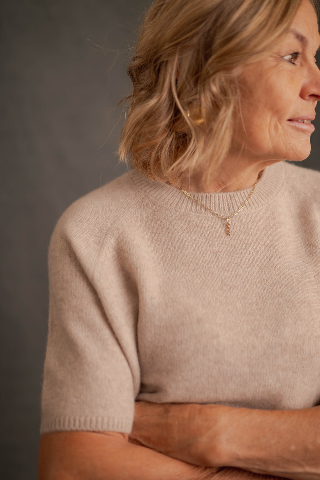 Cashmere-Pullover Cashmere Kurzarm beige