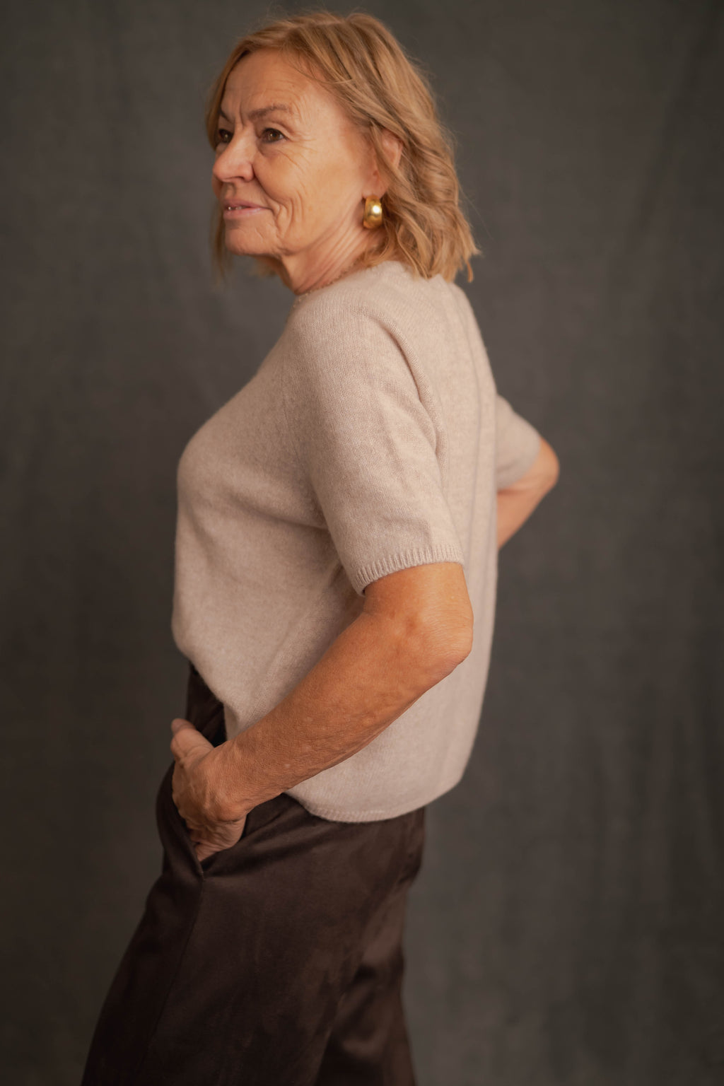 Cashmere-Pullover Cashmere Kurzarm beige