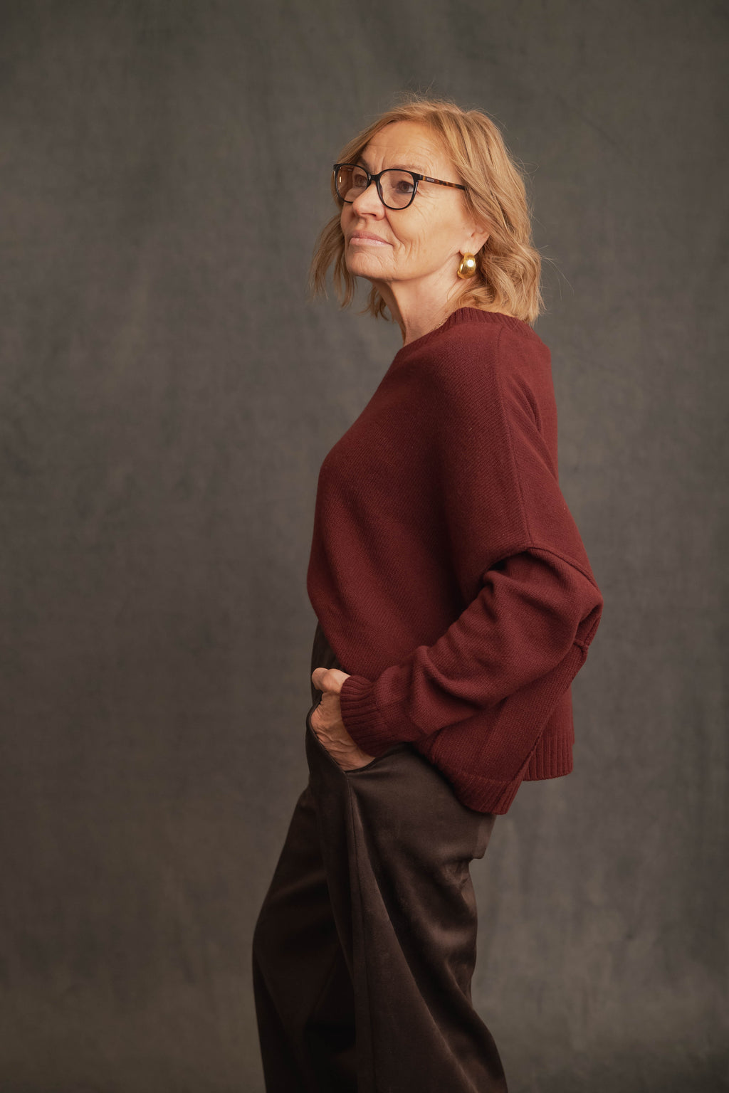 Oversize Strickpullover V-Ausschnitt bordeaux