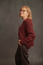 Oversize Strickpullover V-Ausschnitt bordeaux