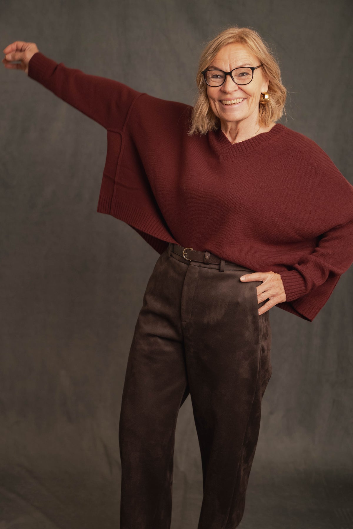 Oversize Strickpullover V-Ausschnitt bordeaux