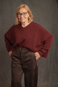 Oversize Strickpullover V-Ausschnitt bordeaux