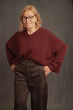 Oversize Strickpullover V-Ausschnitt bordeaux