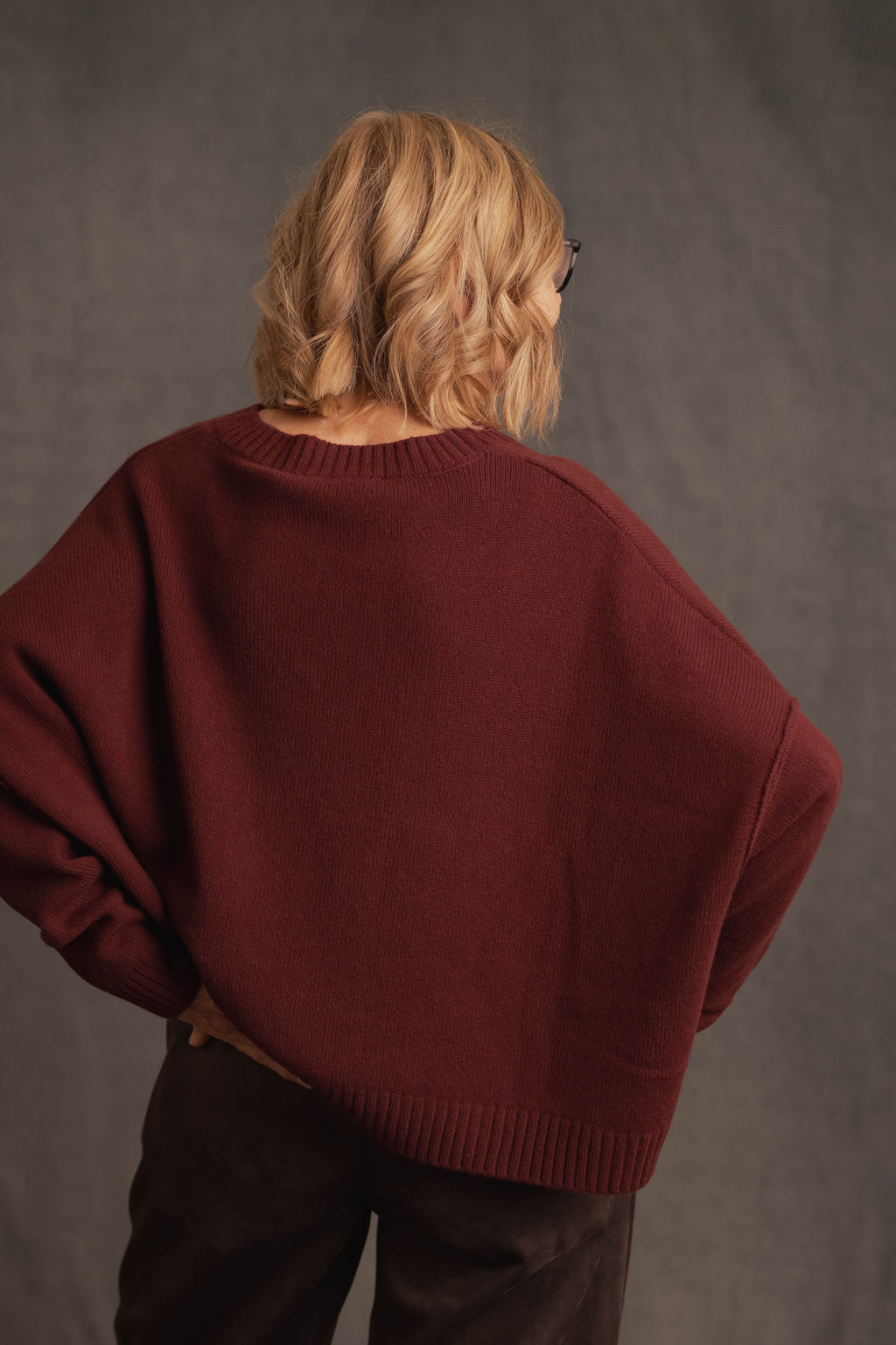 Oversize Strickpullover V-Ausschnitt bordeaux