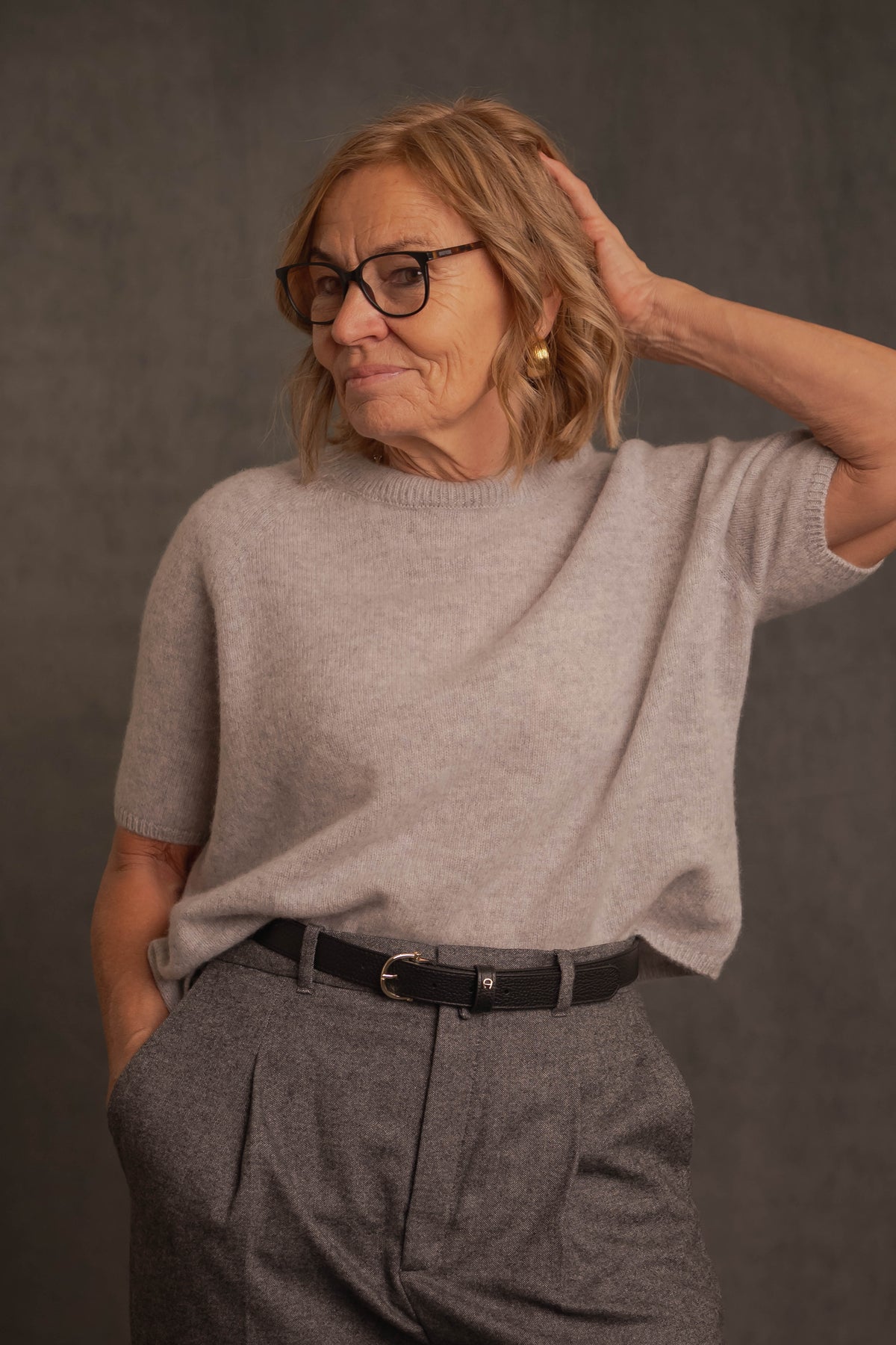 Cashmere-Pullover Cashmere Kurzarm hellgrau