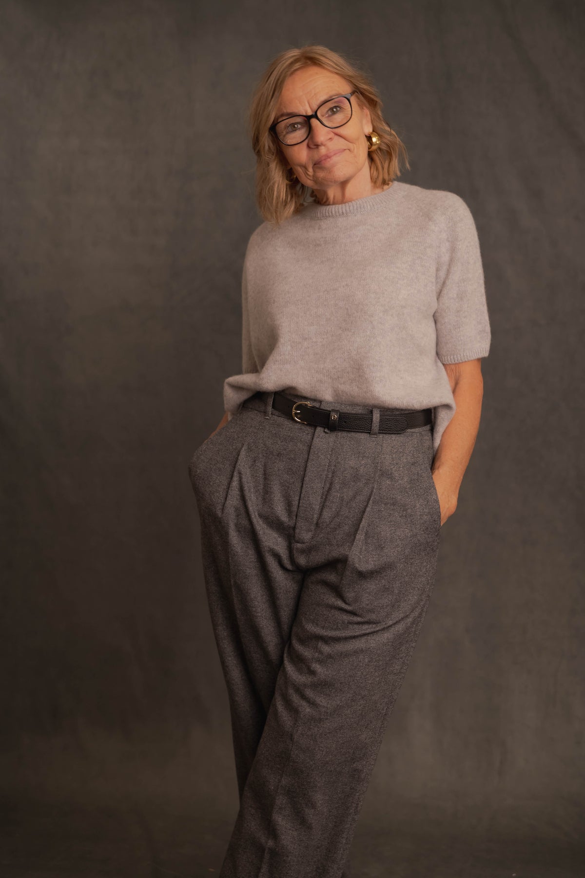 Cashmere-Pullover Cashmere Kurzarm hellgrau