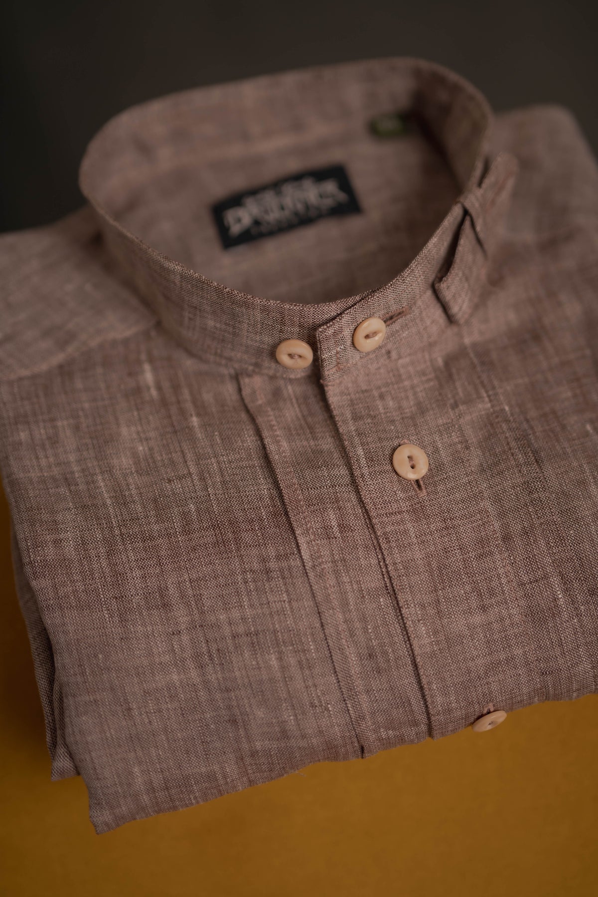 Stehkragenhemd LUIS hellbraun/beige Leinen