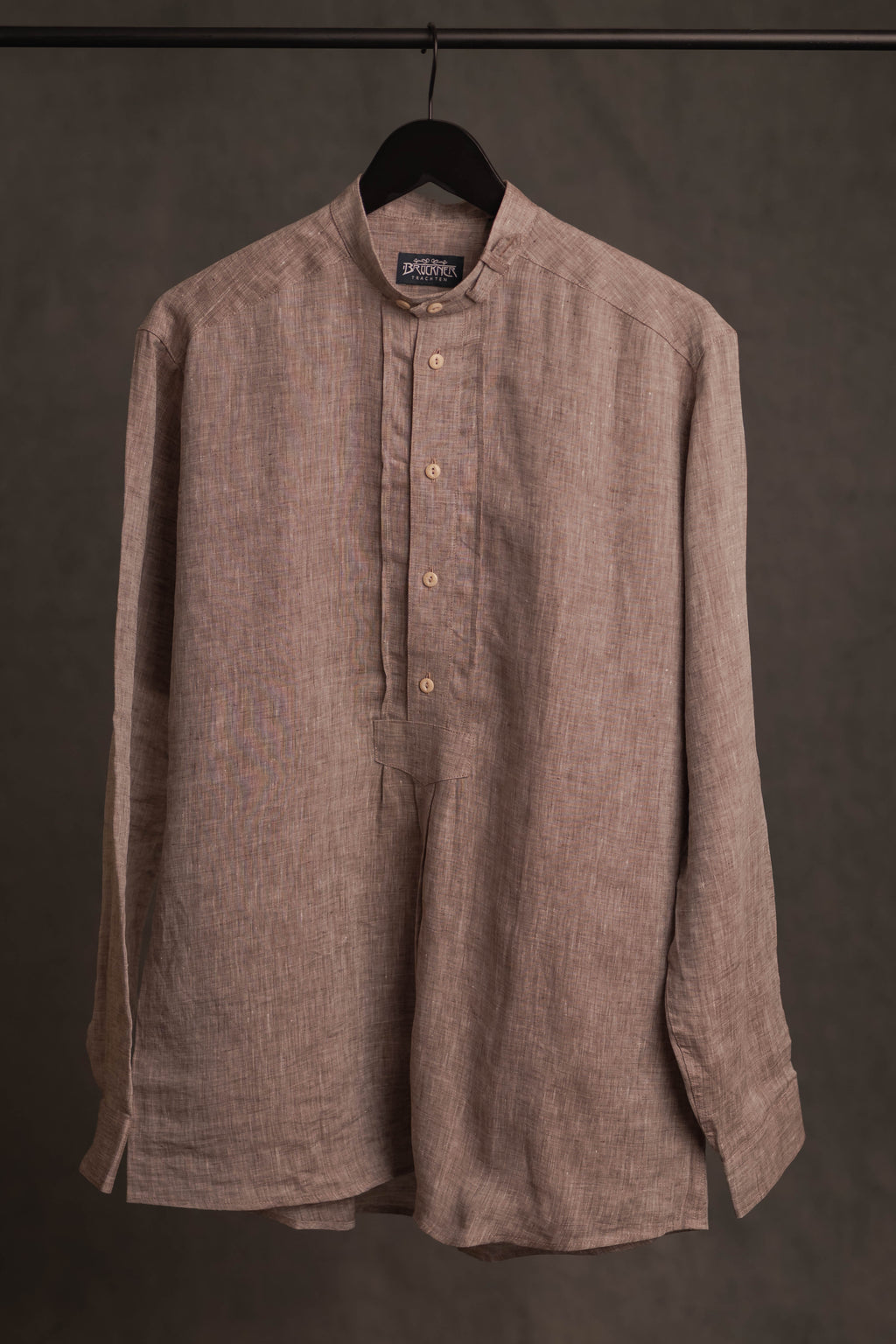Stehkragenhemd LUIS hellbraun/beige Leinen