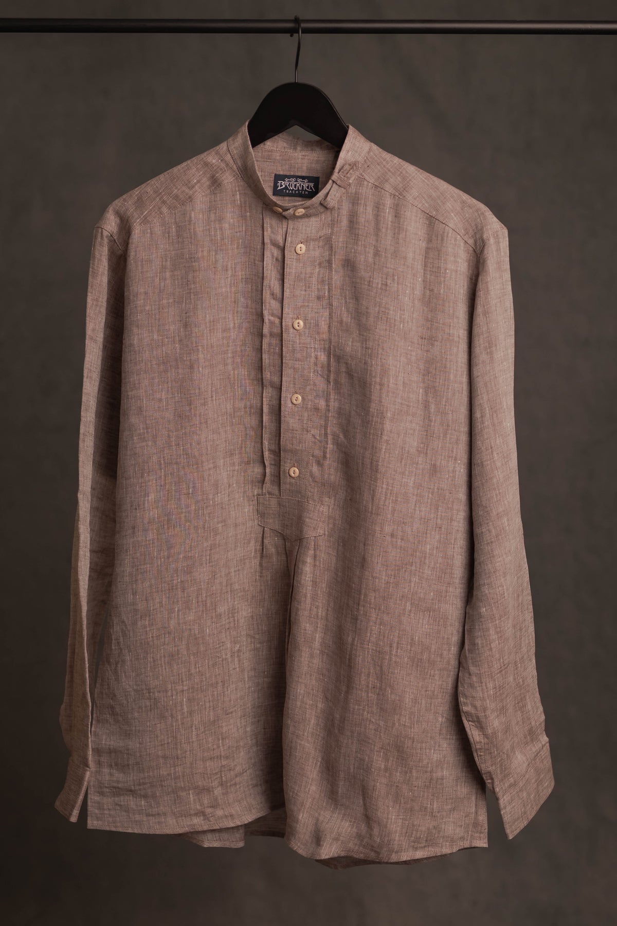 Stehkragenhemd LUIS hellbraun/beige Leinen