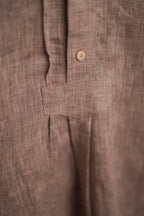Stehkragenhemd LUIS hellbraun/beige Leinen