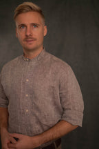 Stehkragenhemd LUIS hellbraun/beige Leinen