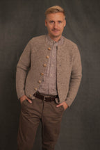 Stehkragenhemd LUIS hellbraun/beige Leinen