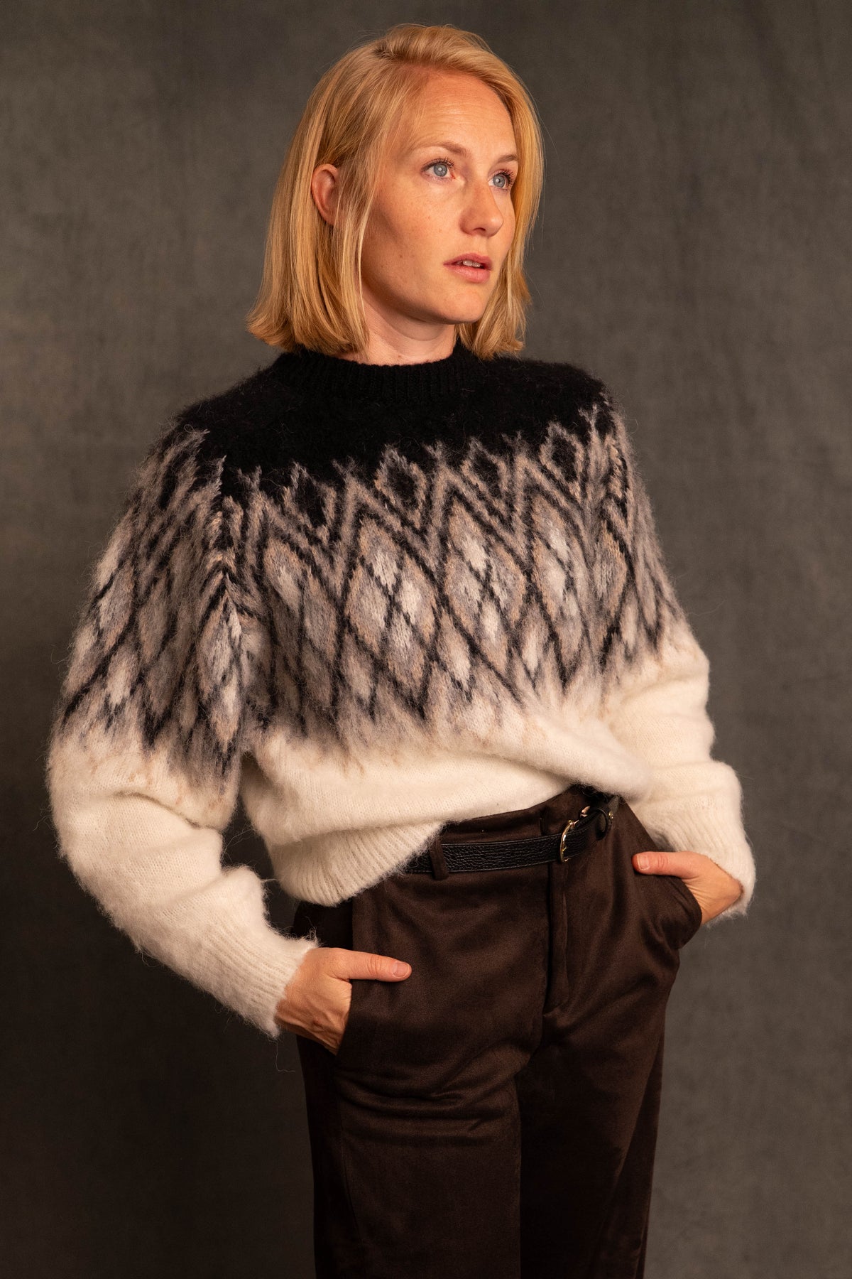 Norwegerpulli GINNIFER weiß/schwarz